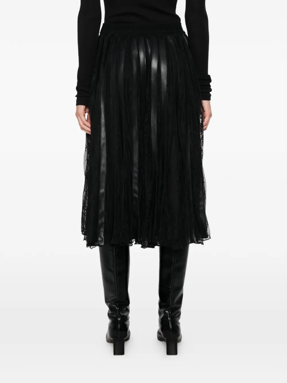 ERMANNO FIRENZE lace-panelled pleated midi skirt Zwart