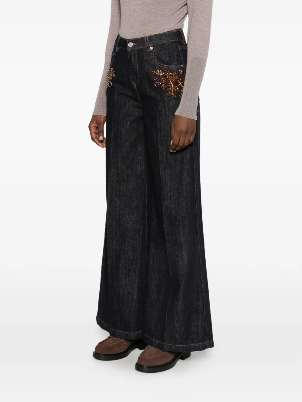 ERMANNO FIRENZE bead-embellished palazzo pants Blauw
