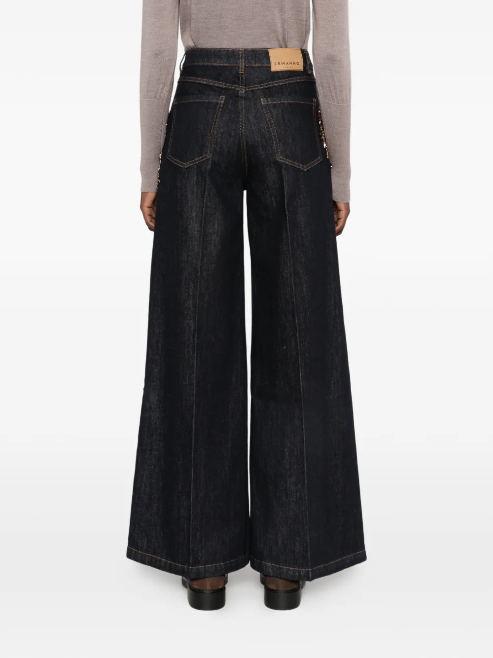 ERMANNO FIRENZE bead-embellished palazzo pants Blauw