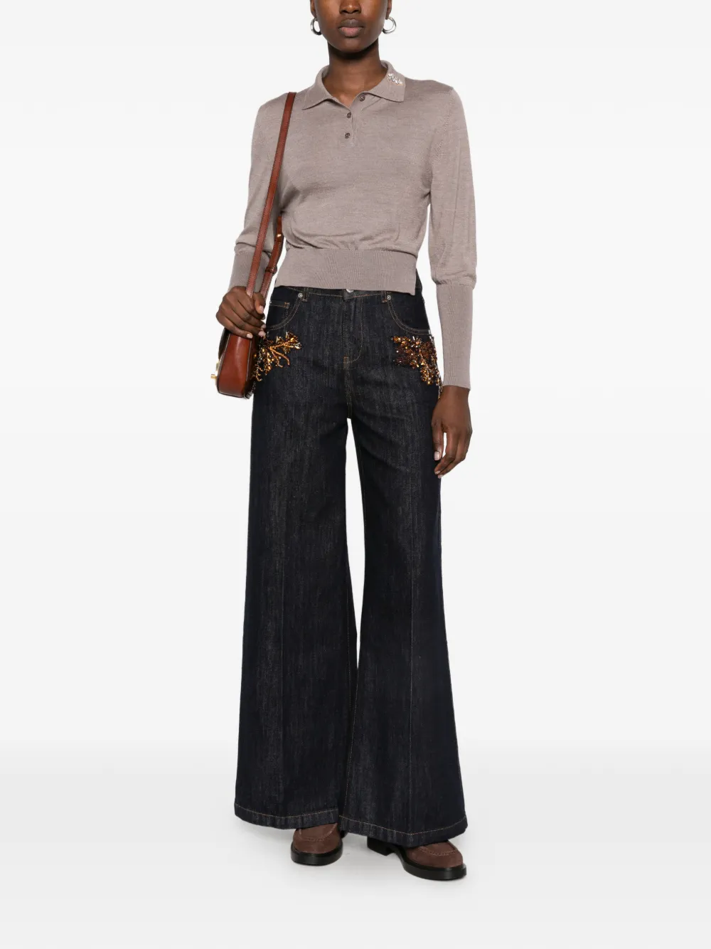 ERMANNO FIRENZE bead-embellished palazzo pants Blauw