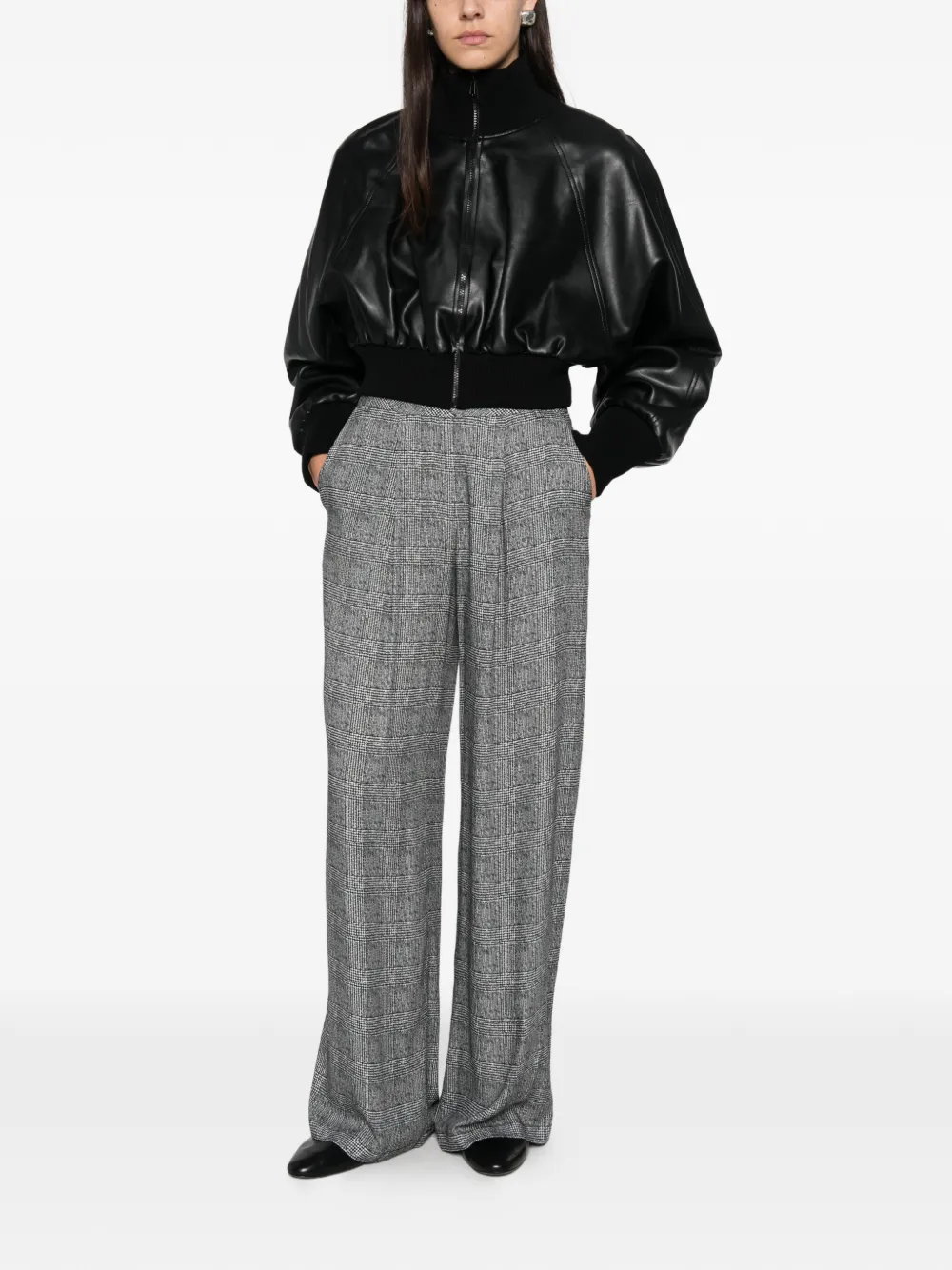ERMANNO FIRENZE Prince of Wales check palazzo pants Grijs