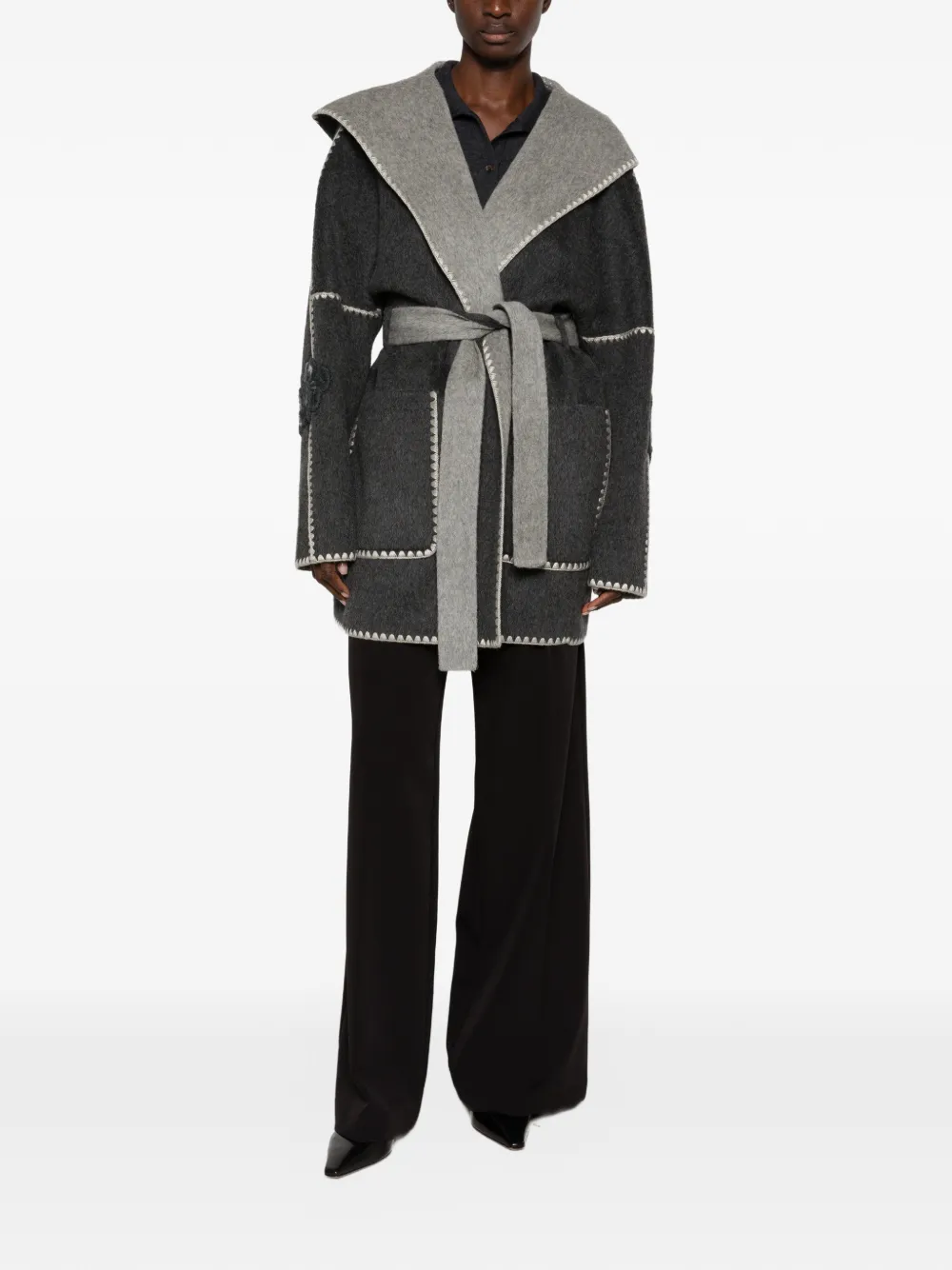 ERMANNO FIRENZE belted hooded coat Grijs