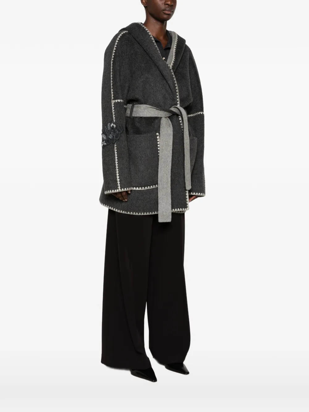 ERMANNO FIRENZE belted hooded coat Grijs