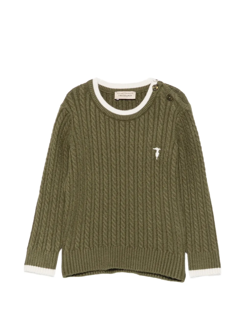 TRUSSARDI JUNIOR cable-knit button-detail sweater - Verde