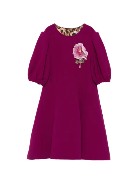 Dolce & Gabbana Kids floral-applique puff-sleeve dress
