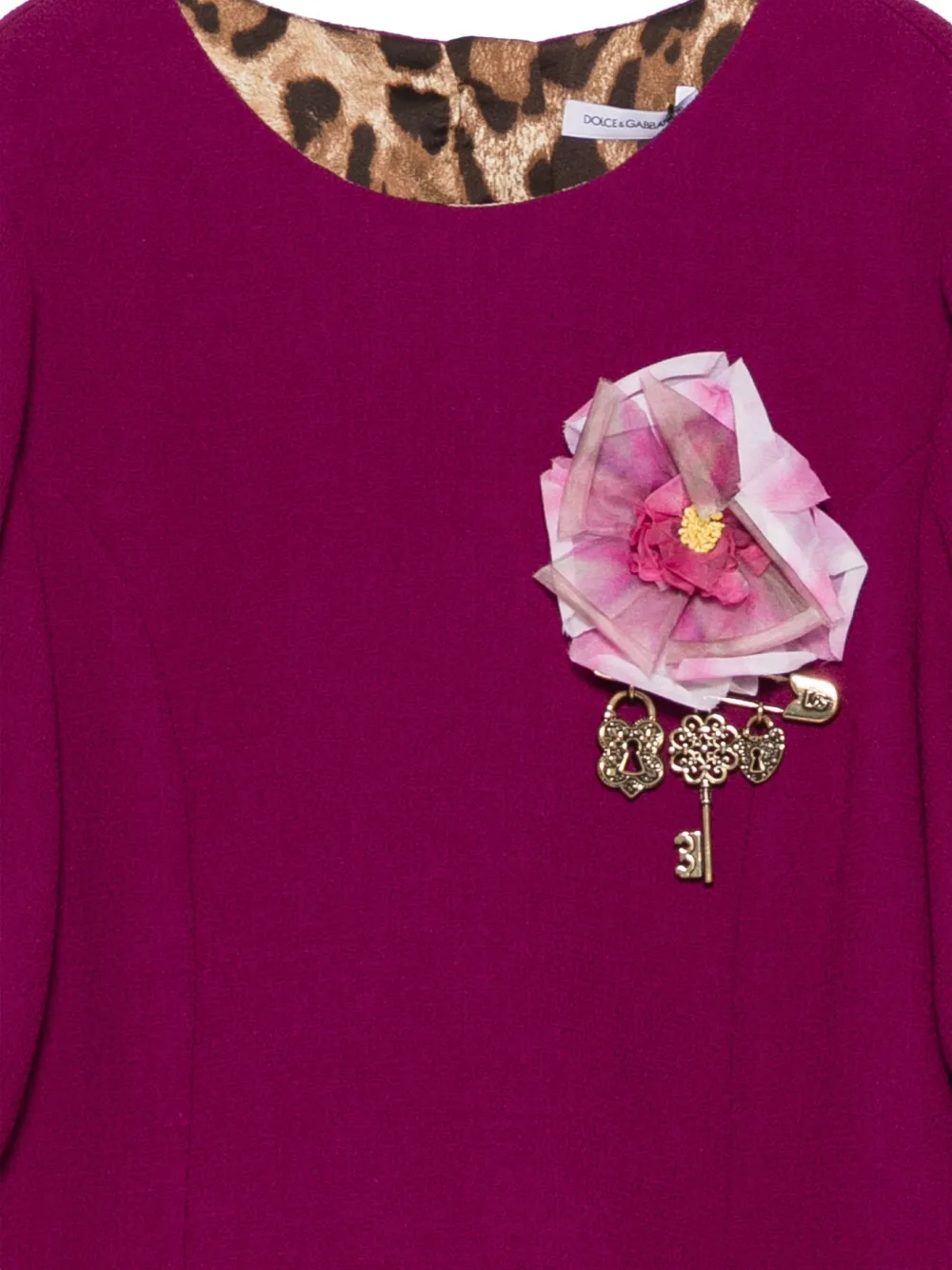 Dolce & Gabbana Kids Jurk met pofmouwen en bloemen-applicatie Paars