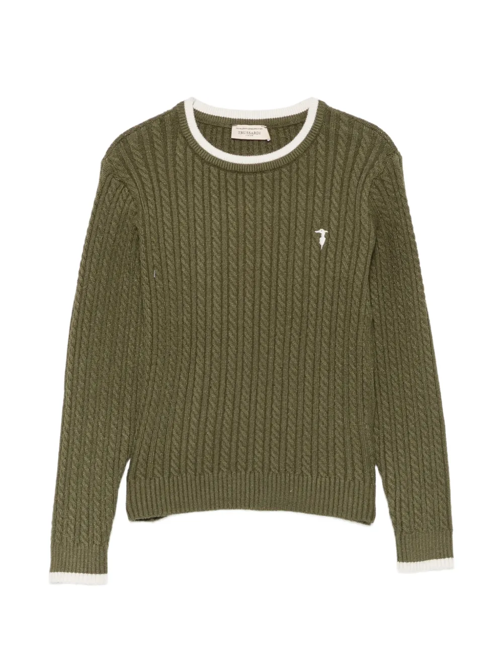 TRUSSARDI JUNIOR cable-knit embroidered-logo sweater - Verde