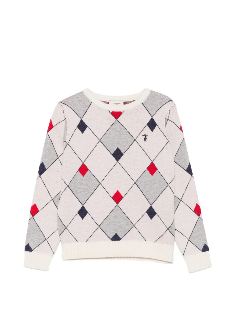 TRUSSARDI JUNIOR argyle-knit logo-embroidered sweater - Tons neutres
