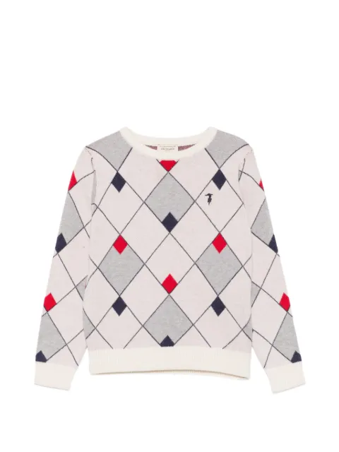 TRUSSARDI JUNIOR argyle-knit logo-embroidered sweater