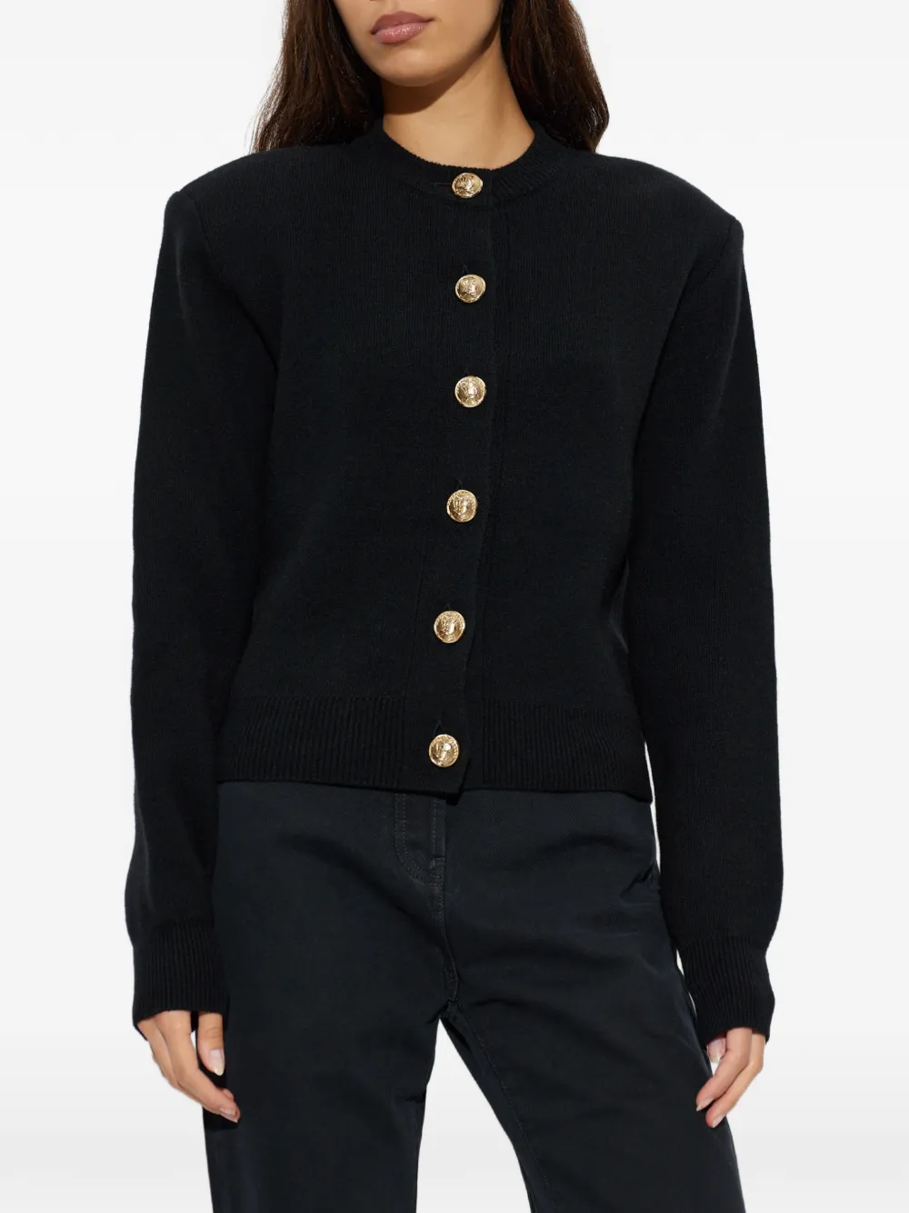 Balmain shoulder-pad button-up wool cardigan Zwart