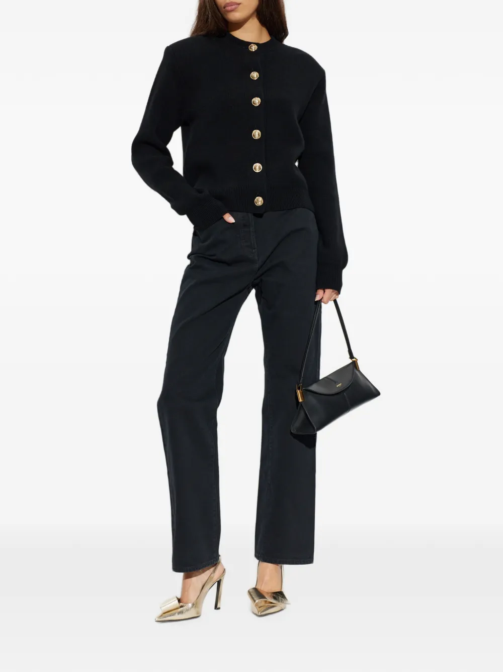 Balmain shoulder-pad button-up wool cardigan Zwart