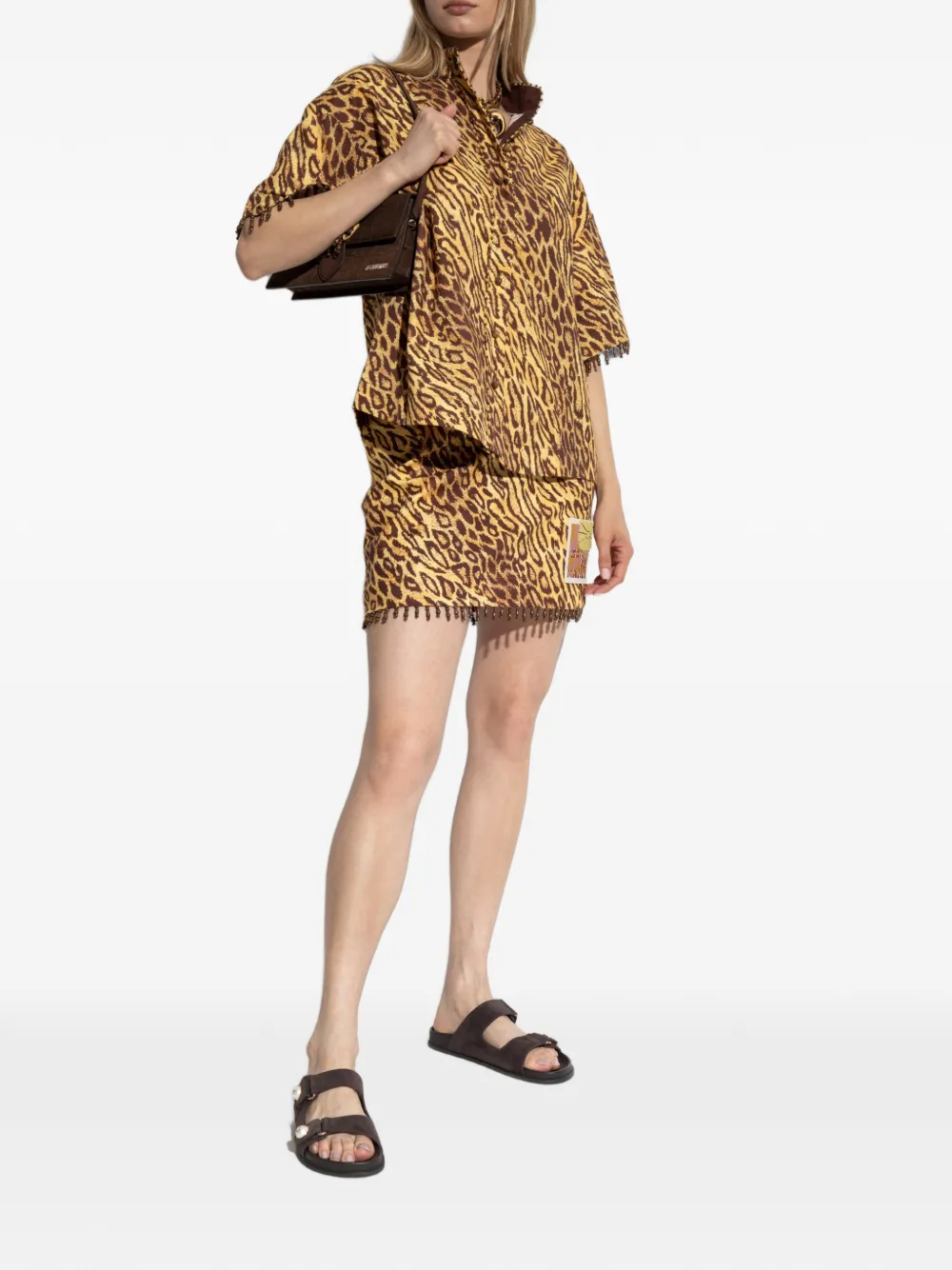 ZIMMERMANN Blouse met luipaard-print en kralenfranje Geel