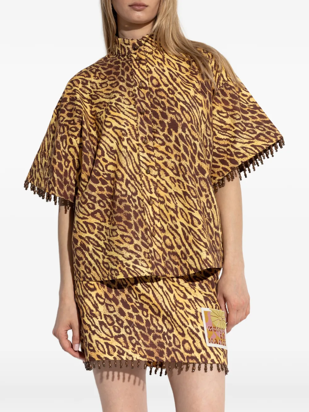 ZIMMERMANN Blouse met luipaard-print en kralenfranje Geel