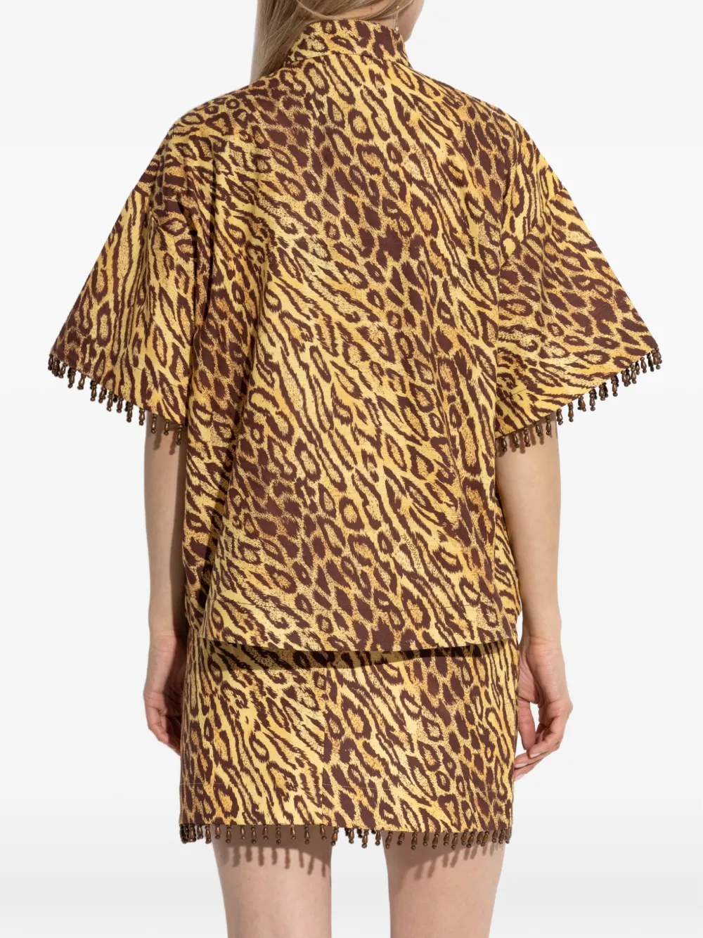 ZIMMERMANN Blouse met luipaard-print en kralenfranje Geel
