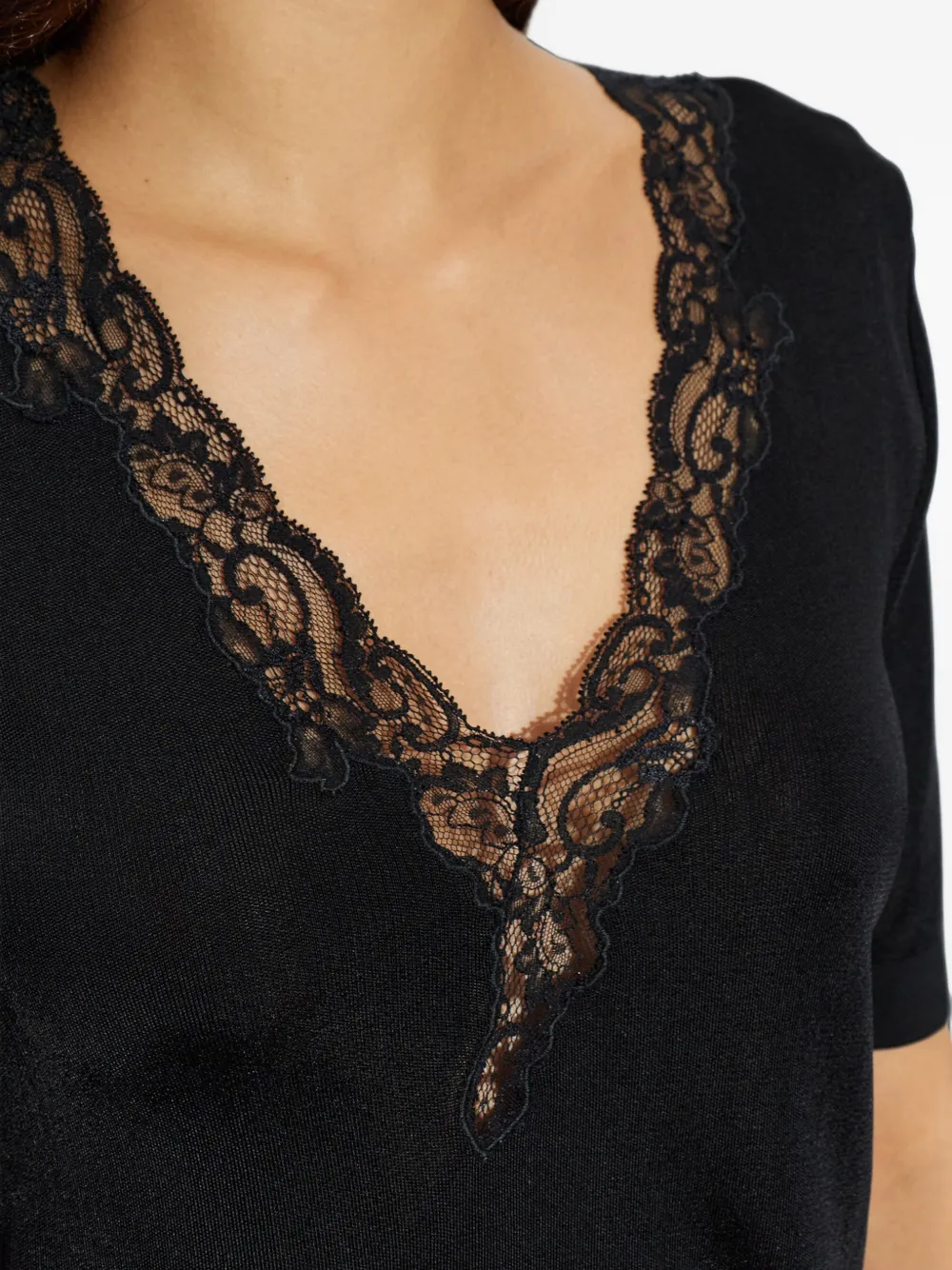 Balmain Blouse met kanten afwerking en V-hals Zwart