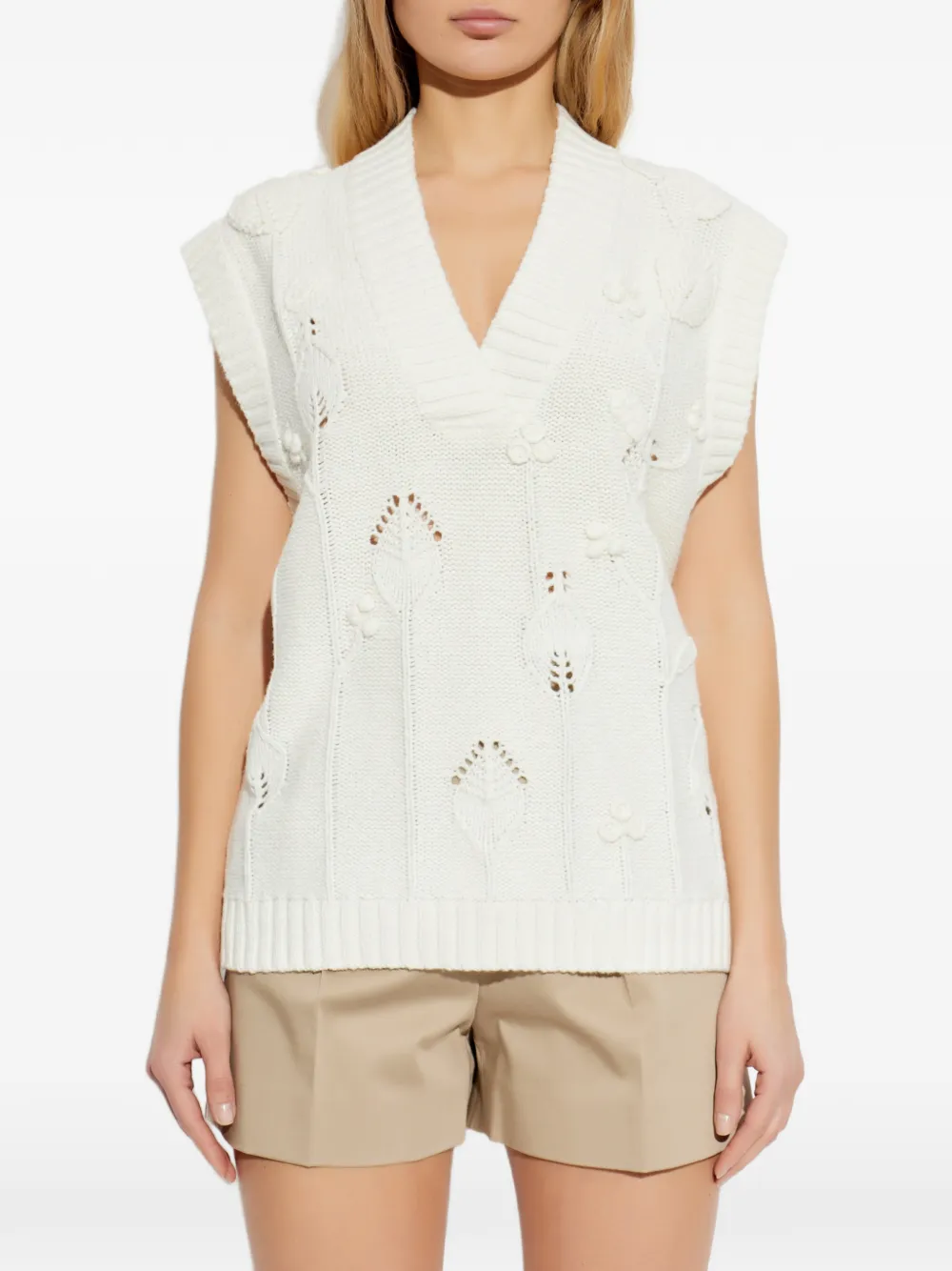 MUNTHE Baburi top met geborduurd blad Wit