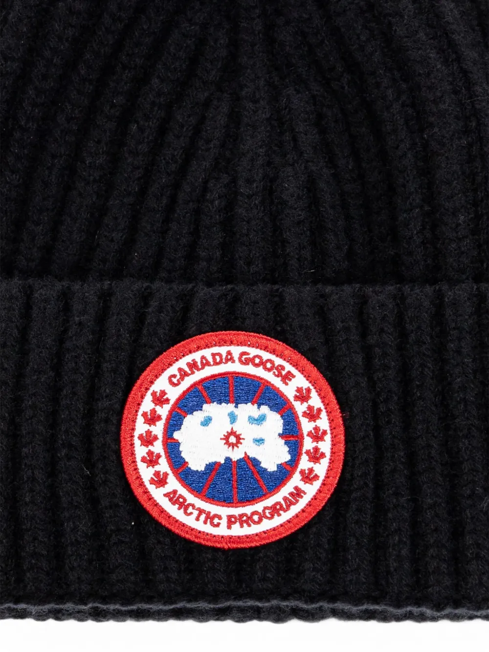 Canada Goose Ribbed-knit Logo-patch Beanie Hat in Black, view 3