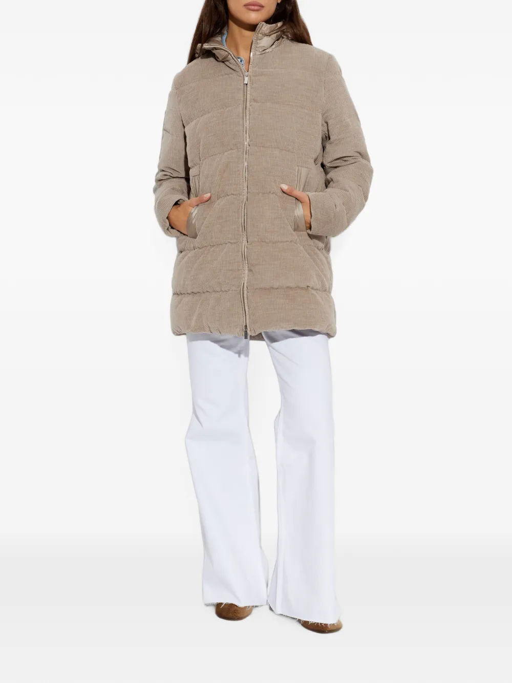 Paul & Shark Gewatteerde ribfluwelen jas Beige