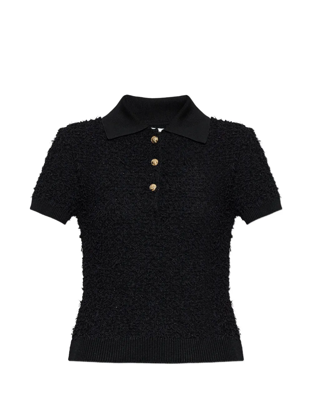 Balmain tweed short-sleeve polo shirt - Nero