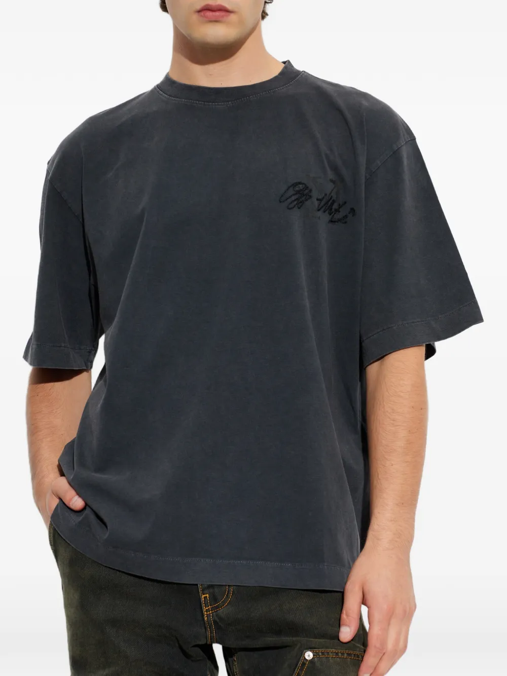 Off-White T-shirt met geborduurd logo Zwart