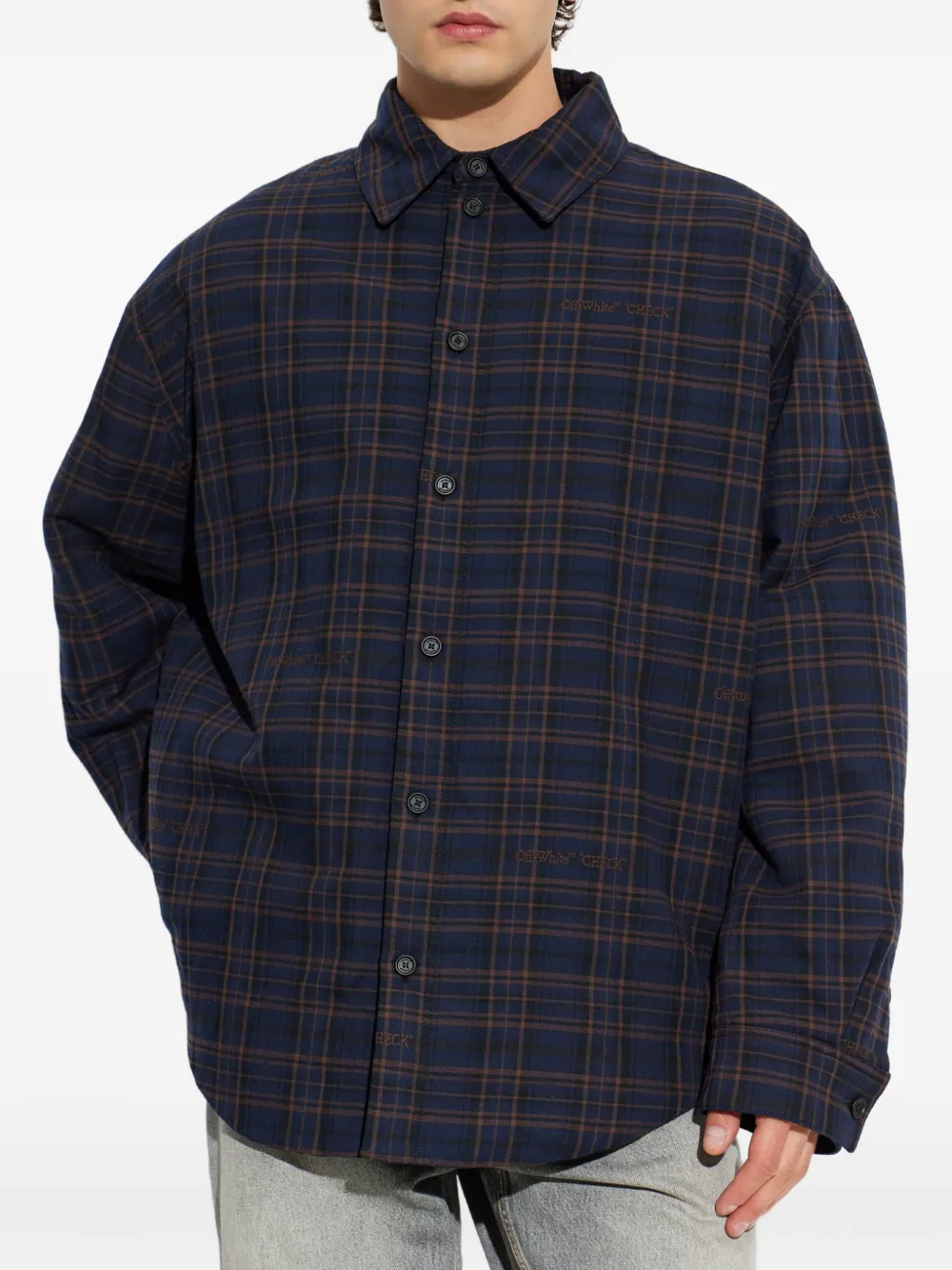 Off-White Geruit flanellen gewatteerd shirtjack Blauw