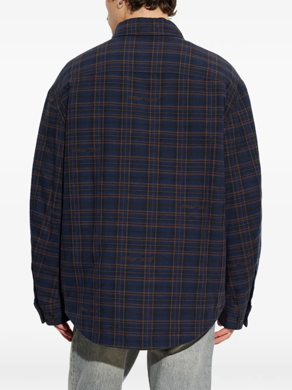 Off-White Geruit flanellen gewatteerd shirtjack Blauw