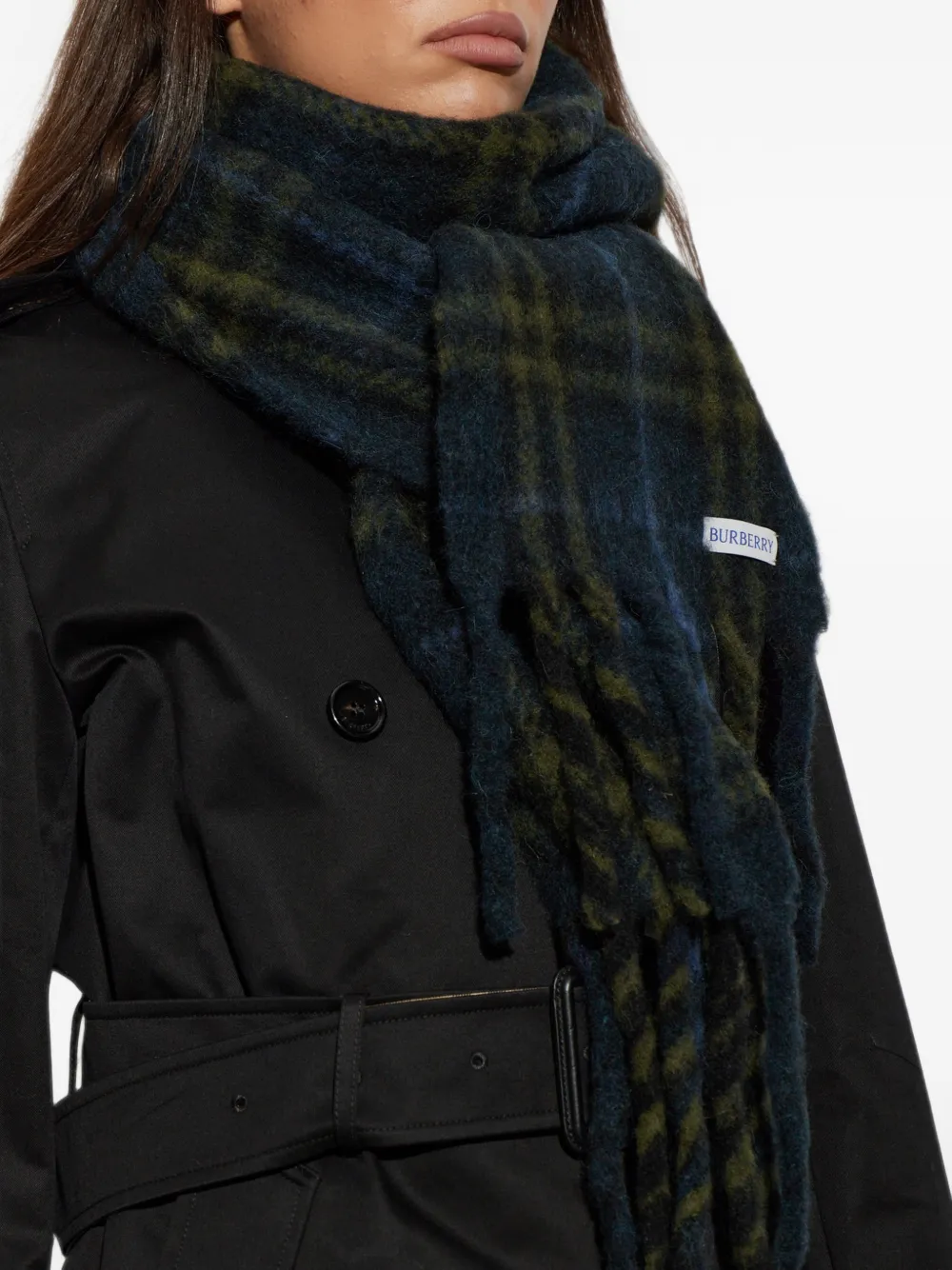 Burberry narrow Check alpaca wool blend scarf Groen