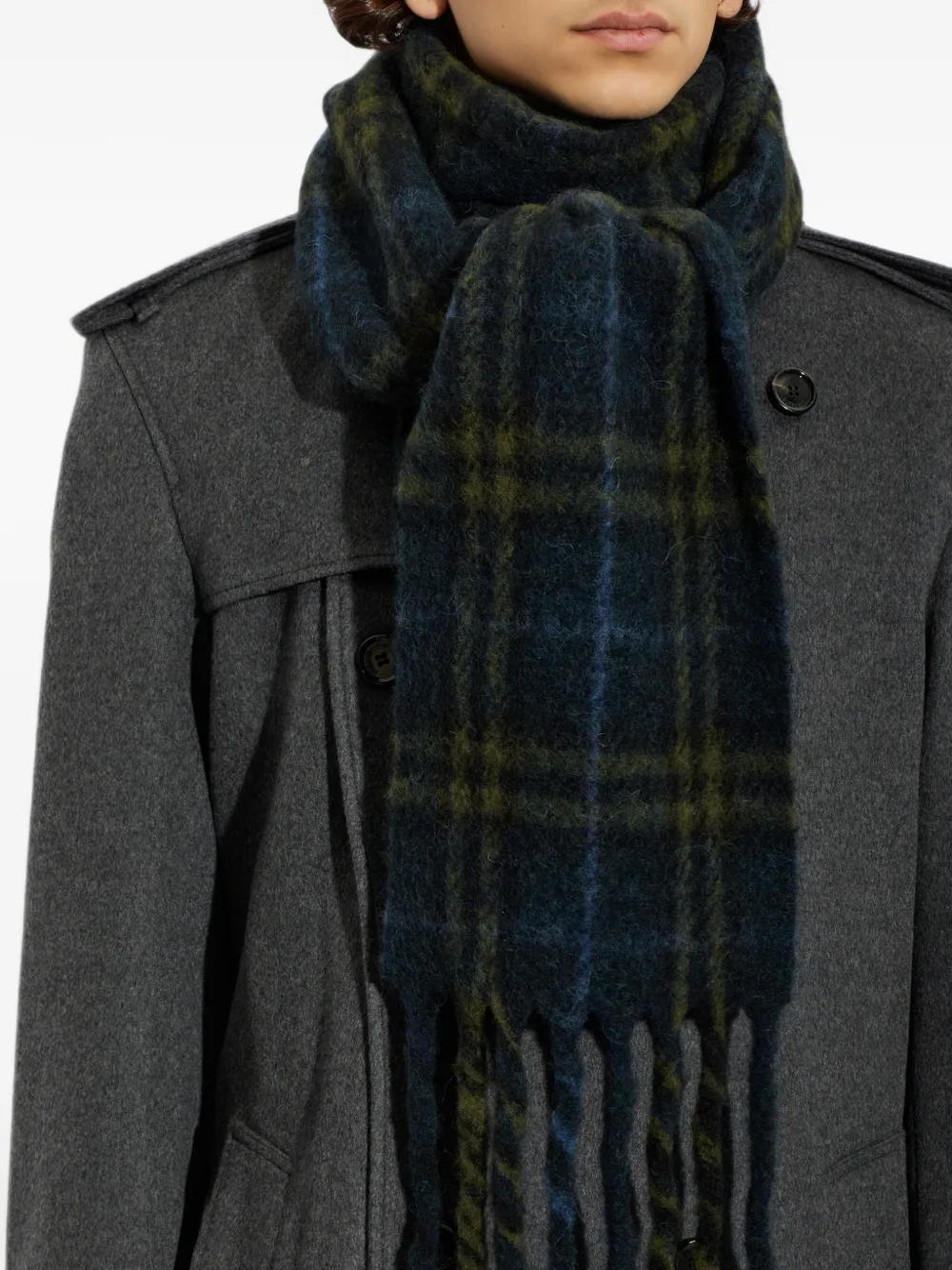 Burberry narrow Check alpaca wool blend scarf Groen