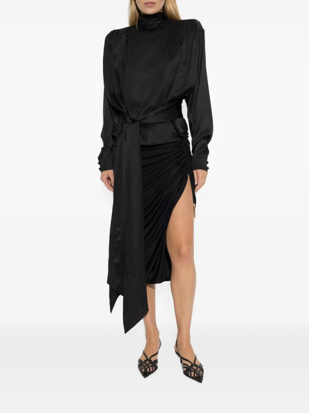 Balmain Asymmetrische blouse met gestrikte taille Zwart