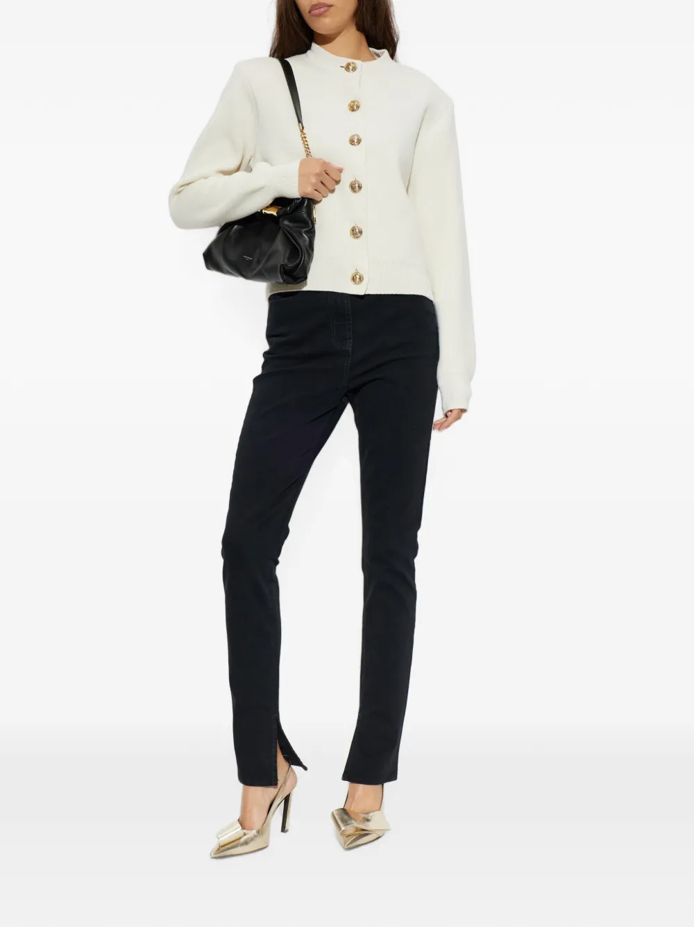 Balmain shoulder-pad button-up wool cardigan Beige
