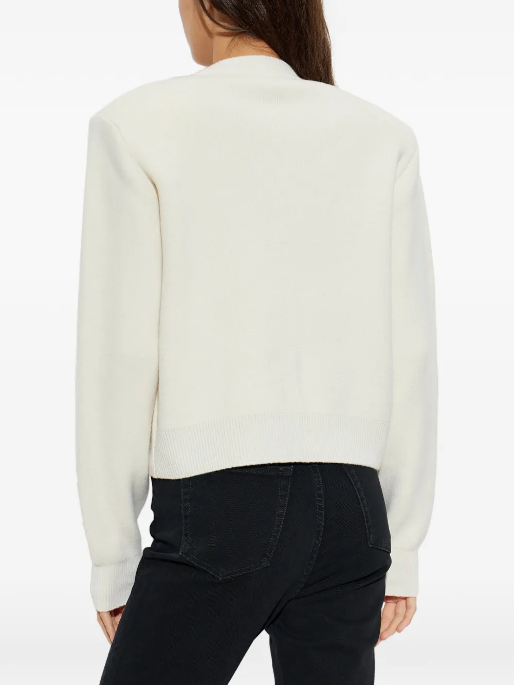 Balmain shoulder-pad button-up wool cardigan Beige