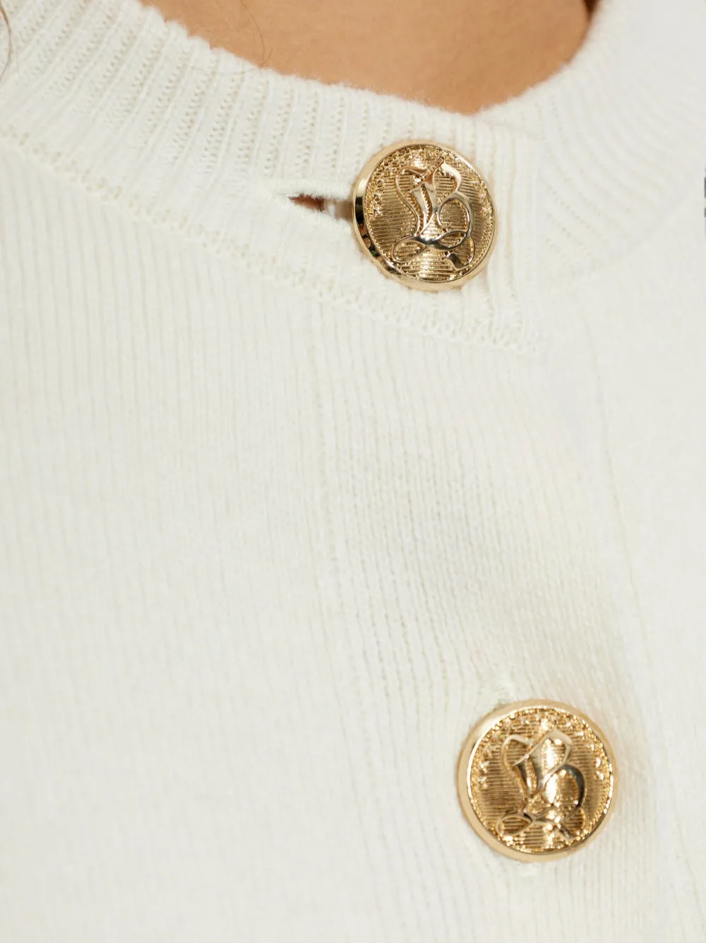Balmain shoulder-pad button-up wool cardigan Beige