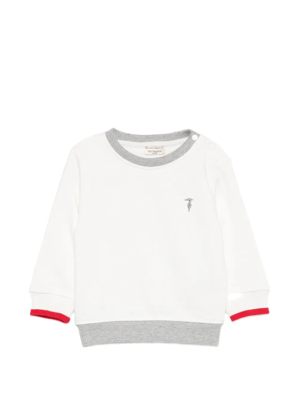 TRUSSARDI JUNIOR pull à logo brodé et boutons sur l'épaule - Blanc TRUSSARDI JUNIOR pull à logo brodé et boutons sur l'épaule - Blanc