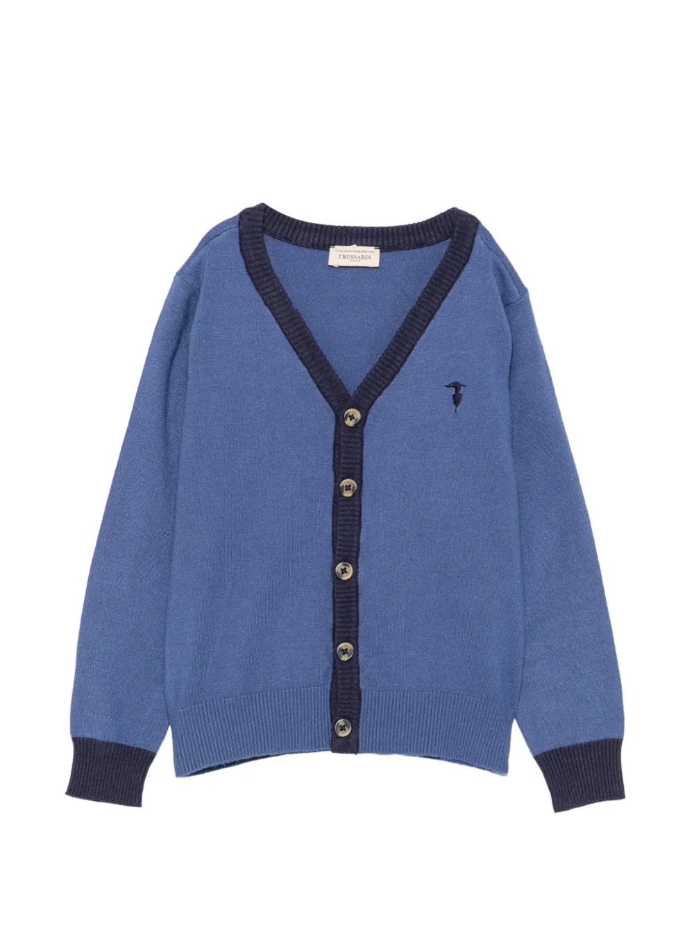 TRUSSARDI JUNIOR logo-embroidered V-neck cardigan - Bleu TRUSSARDI JUNIOR logo-embroidered V-neck cardigan - Bleu
