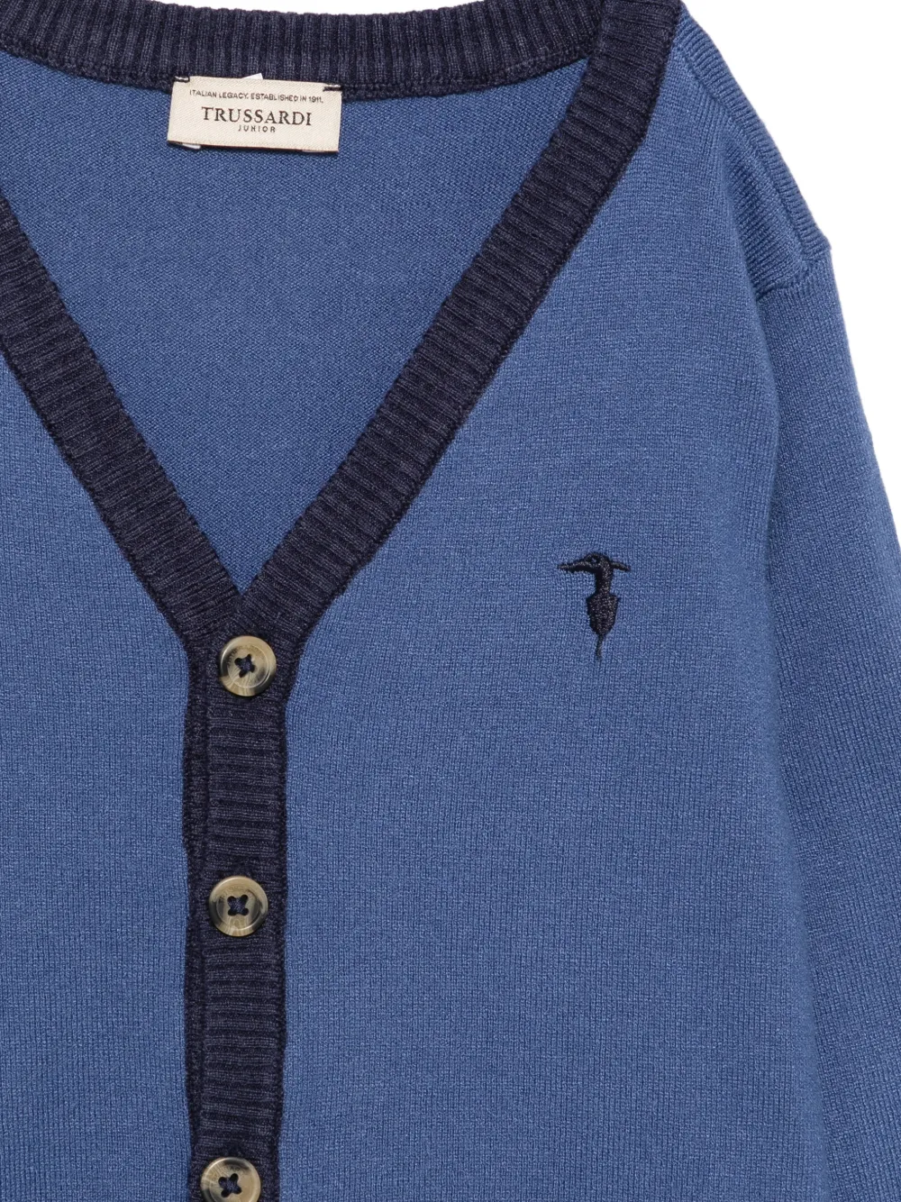 TRUSSARDI JUNIOR logo-embroidered V-neck cardigan Blauw