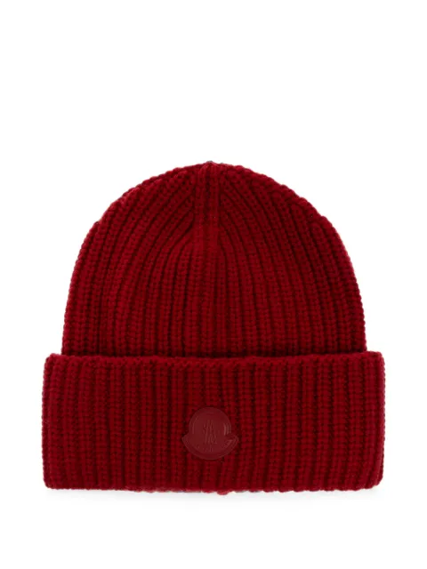 Moncler logo-patch wool beanie hat