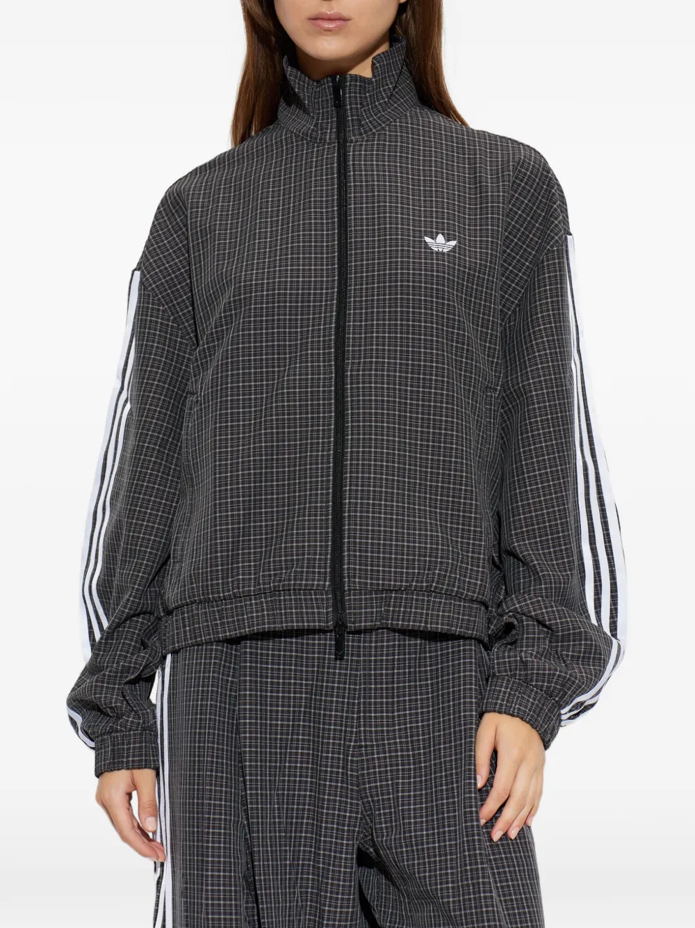 adidas check-print zip-up sweatshirt Grijs
