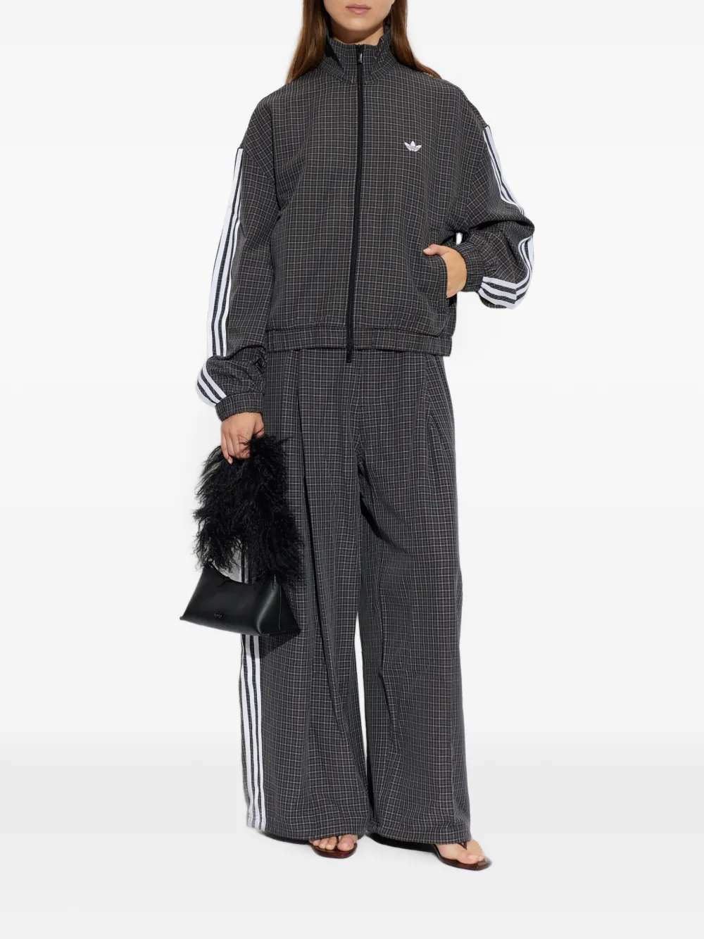 adidas check-print zip-up sweatshirt Grijs
