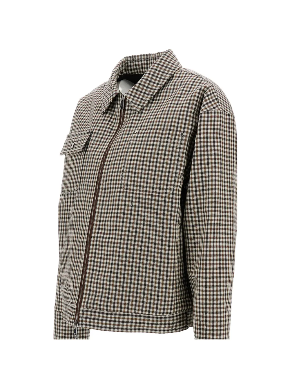 Plan C Check-pattern Zip-up Jacket In Brown