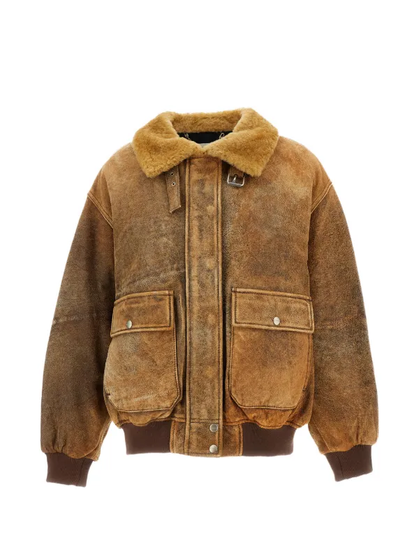 Halfboy Alice Shearling-collar Leather Jacket in Brown