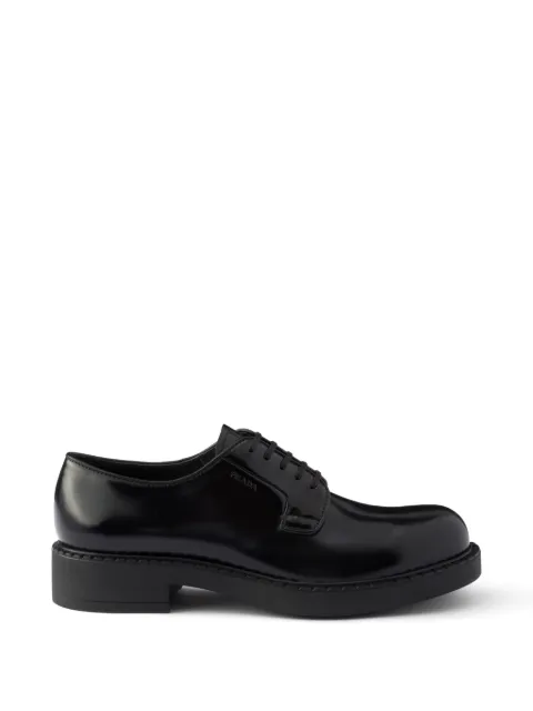 Prada chocolate brushed leather derby shoes