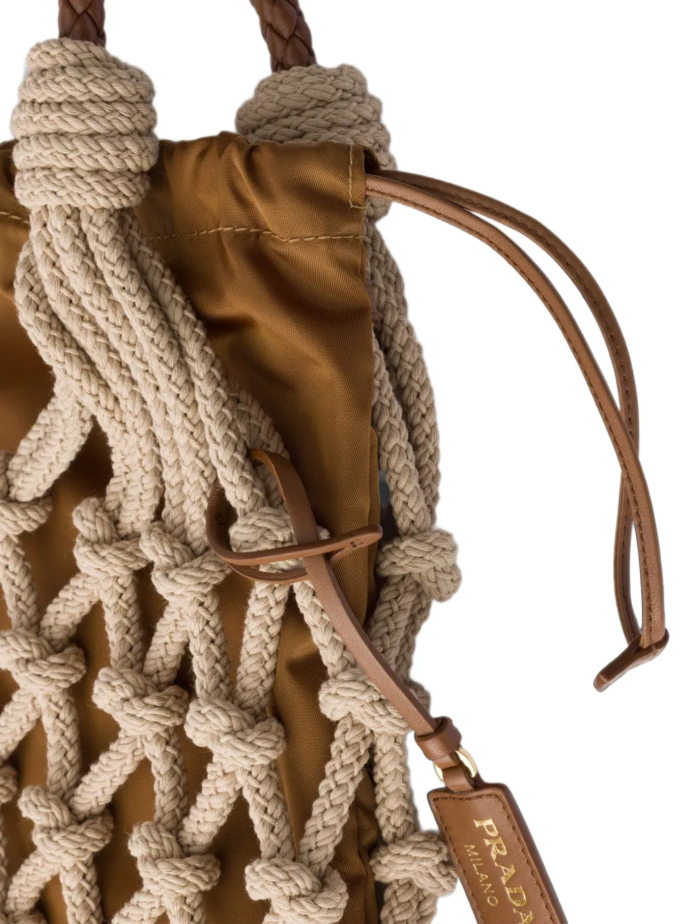 Prada Medium Noué katoenen macramé tas Bruin