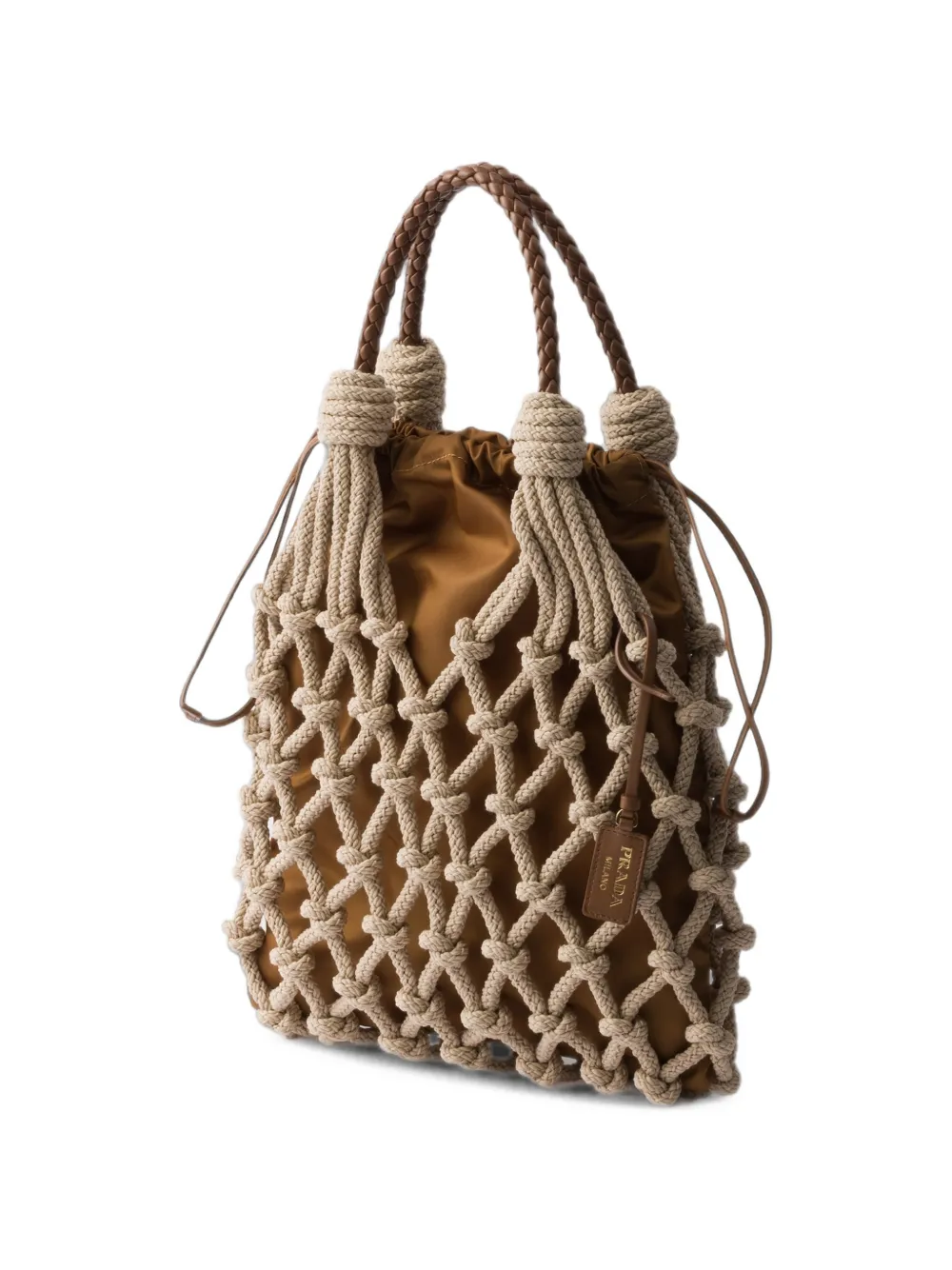 Prada Medium Noué katoenen macramé tas Bruin