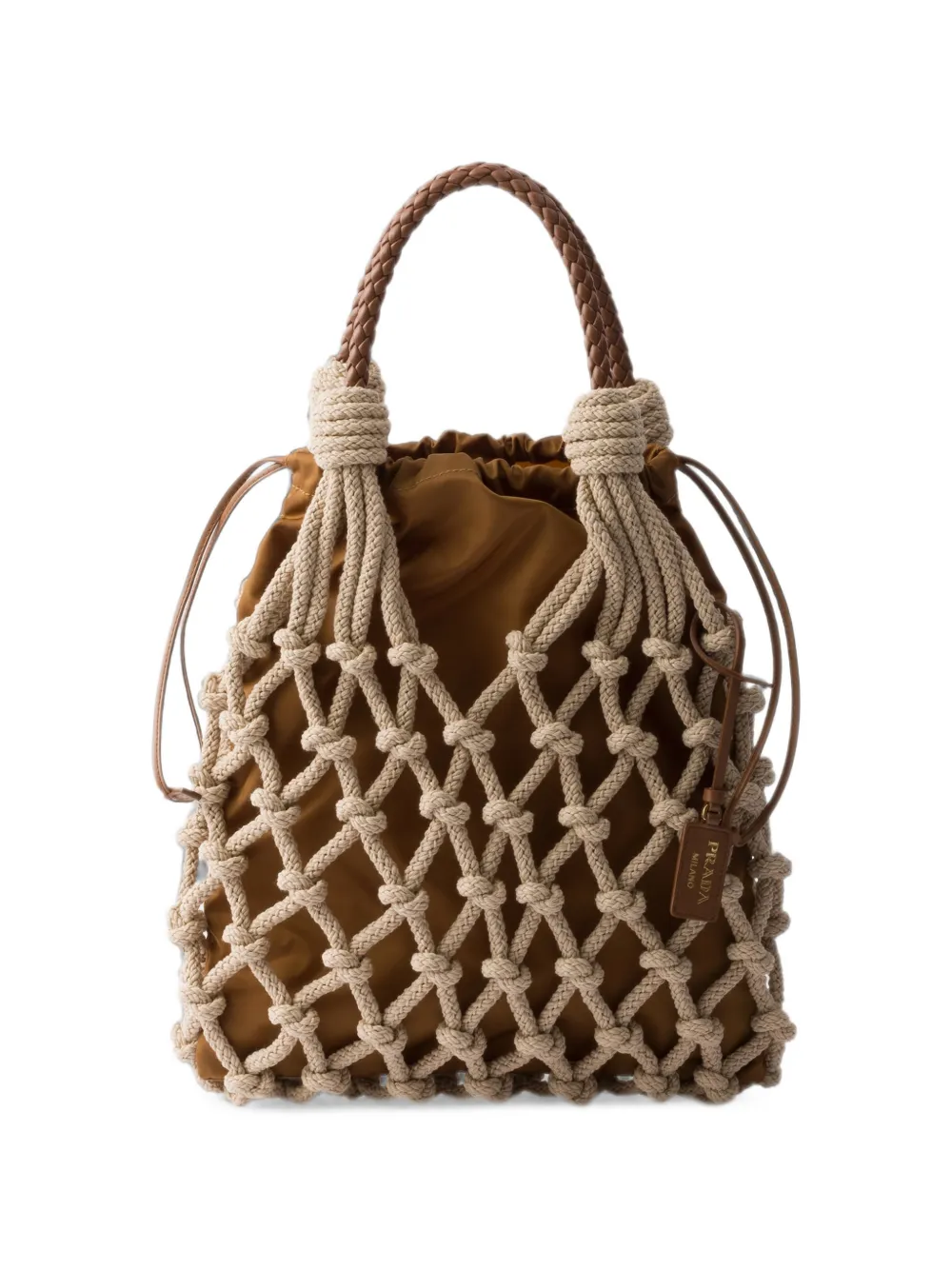 Prada Medium Noué katoenen macramé tas Bruin