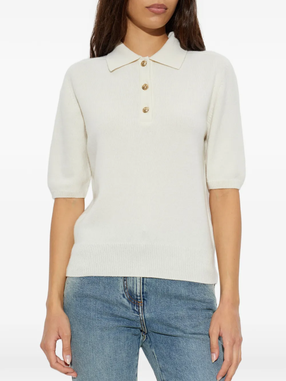 Balmain short-sleeve wool polo shirt Beige