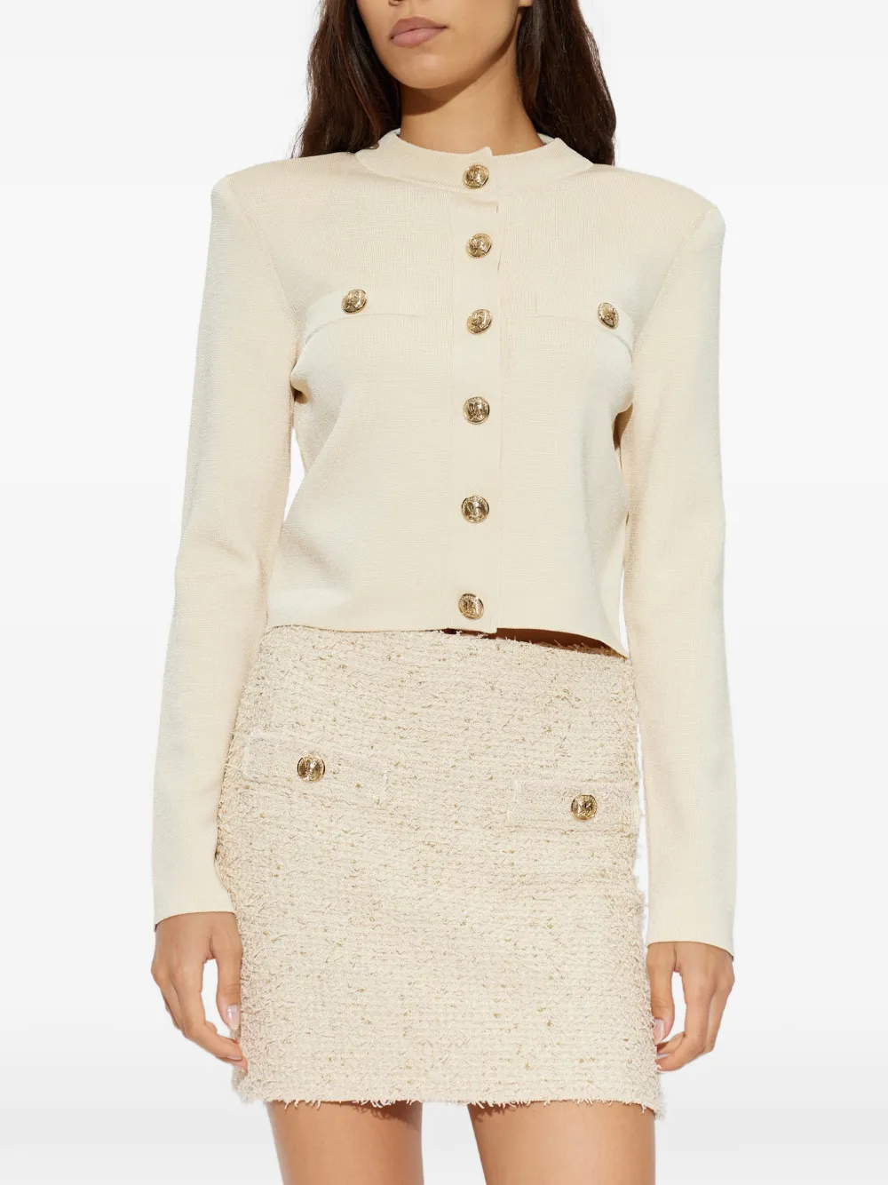 Balmain shoulder-pad button-up cardigan Beige
