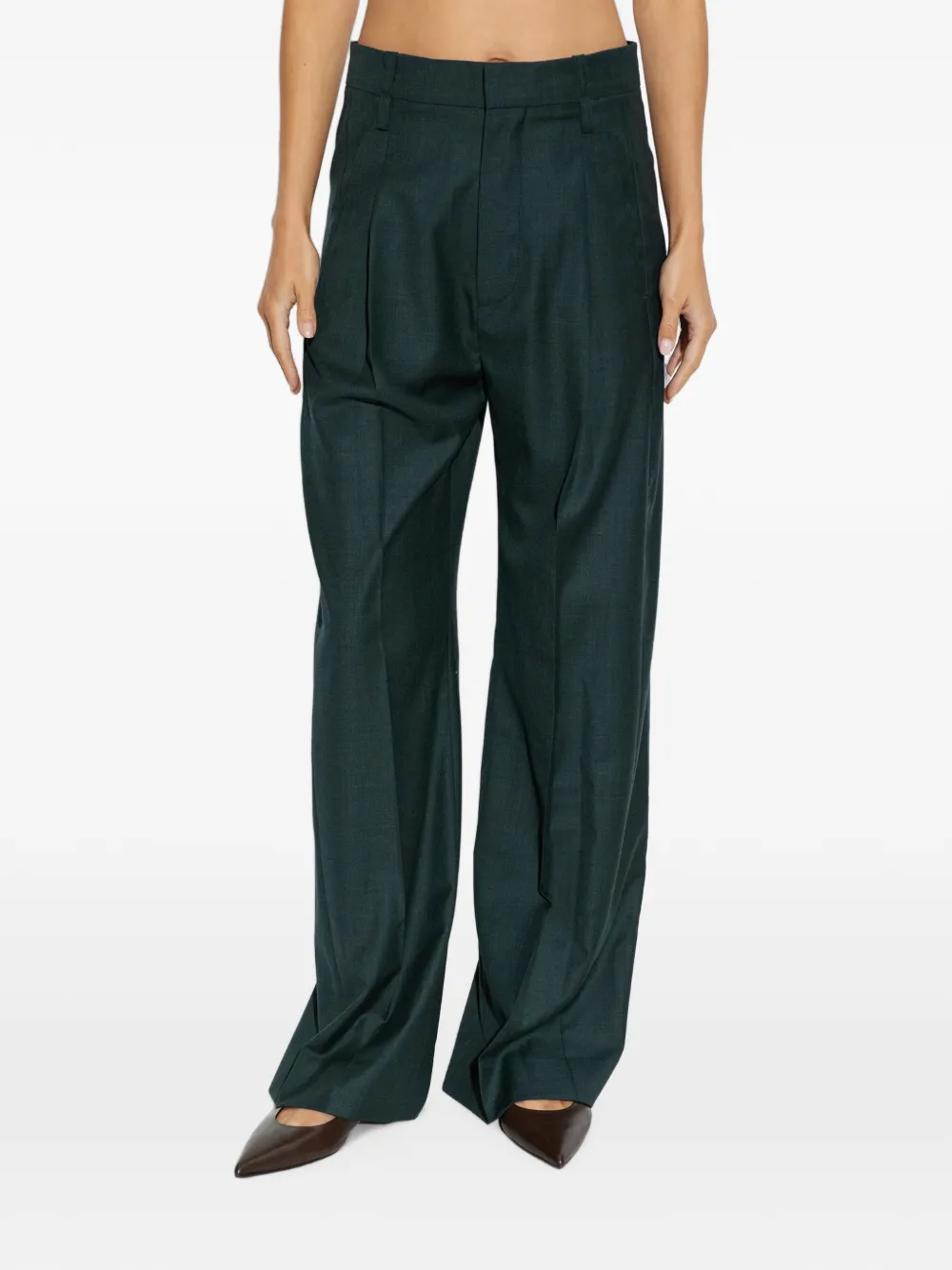 Victoria Beckham Ethel wollen plooibroek met hoge taille Groen