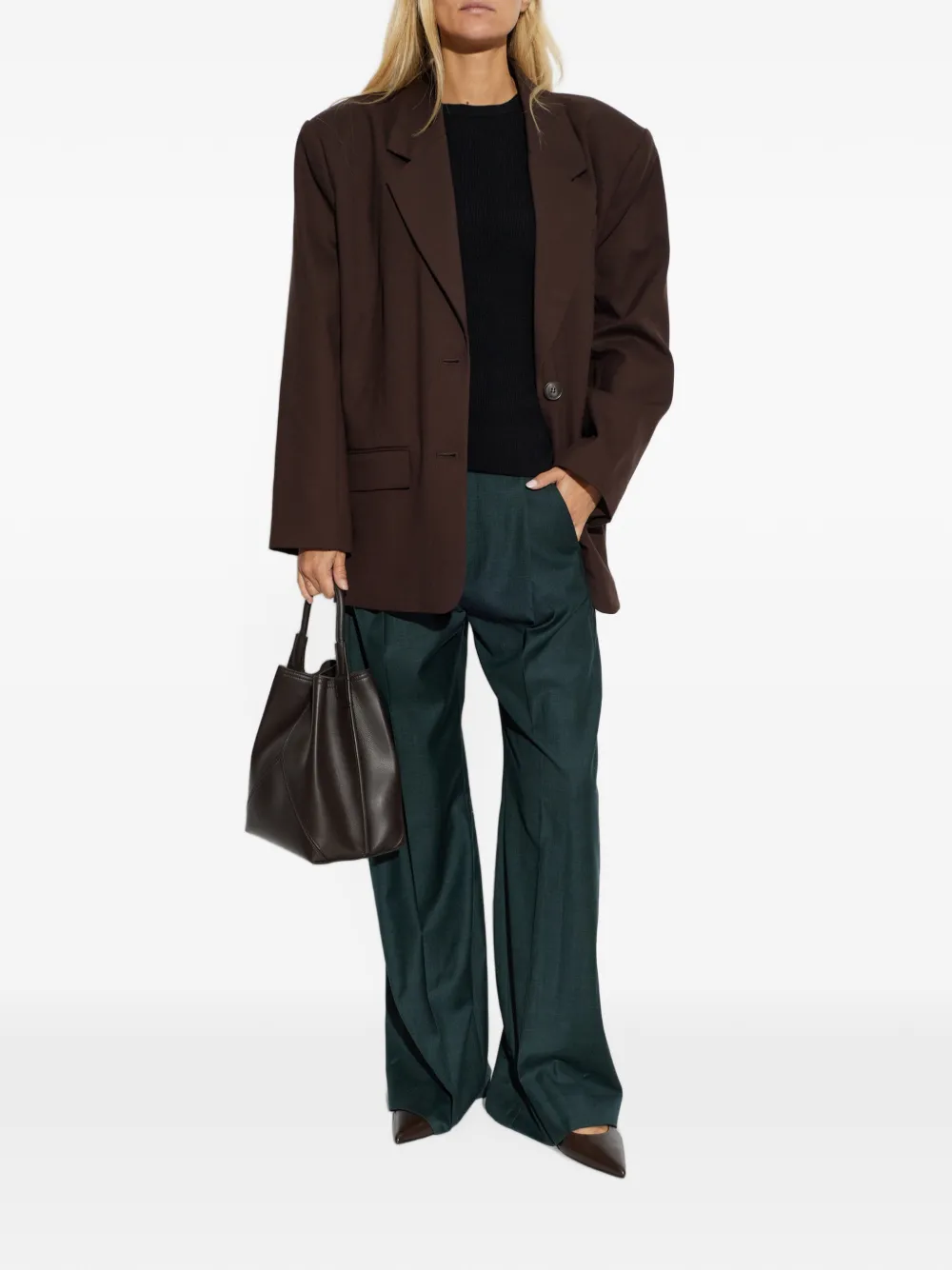 Victoria Beckham Ethel wollen plooibroek met hoge taille Groen