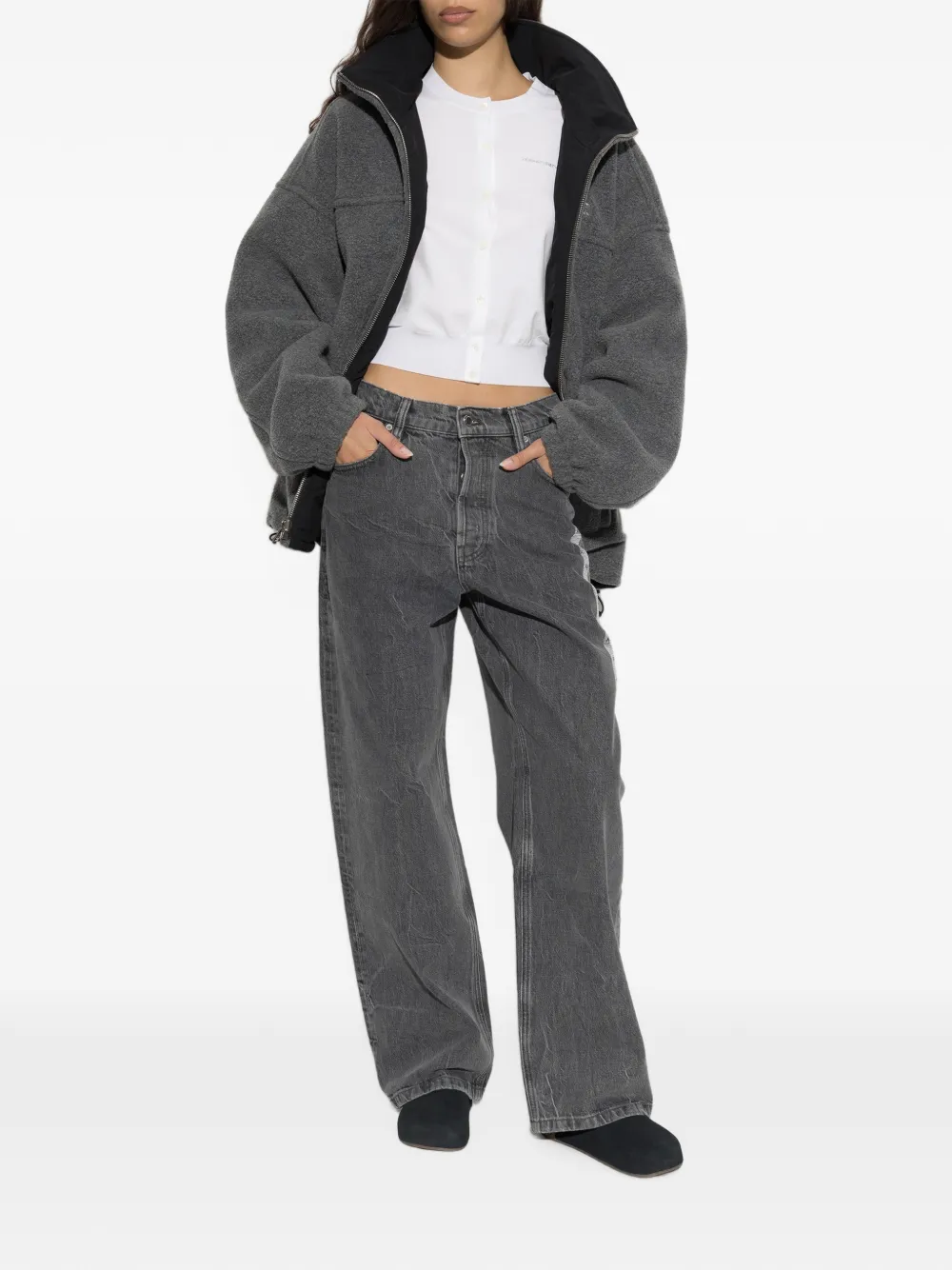 Alexander Wang crystal-embellished wide-leg jeans Grijs
