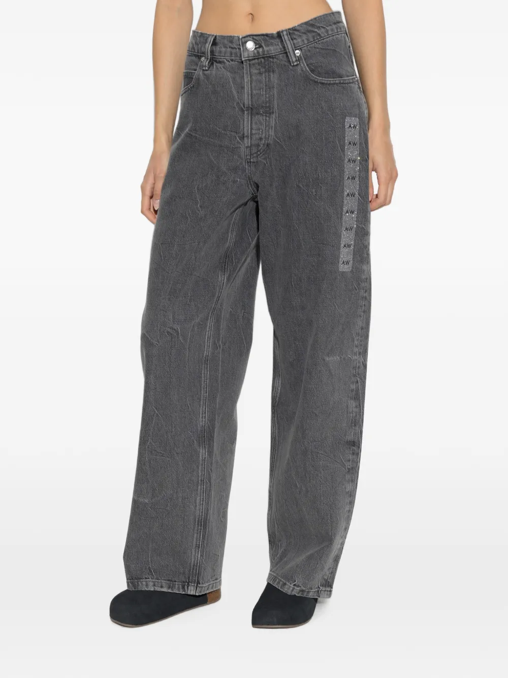 Alexander Wang crystal-embellished wide-leg jeans Grijs